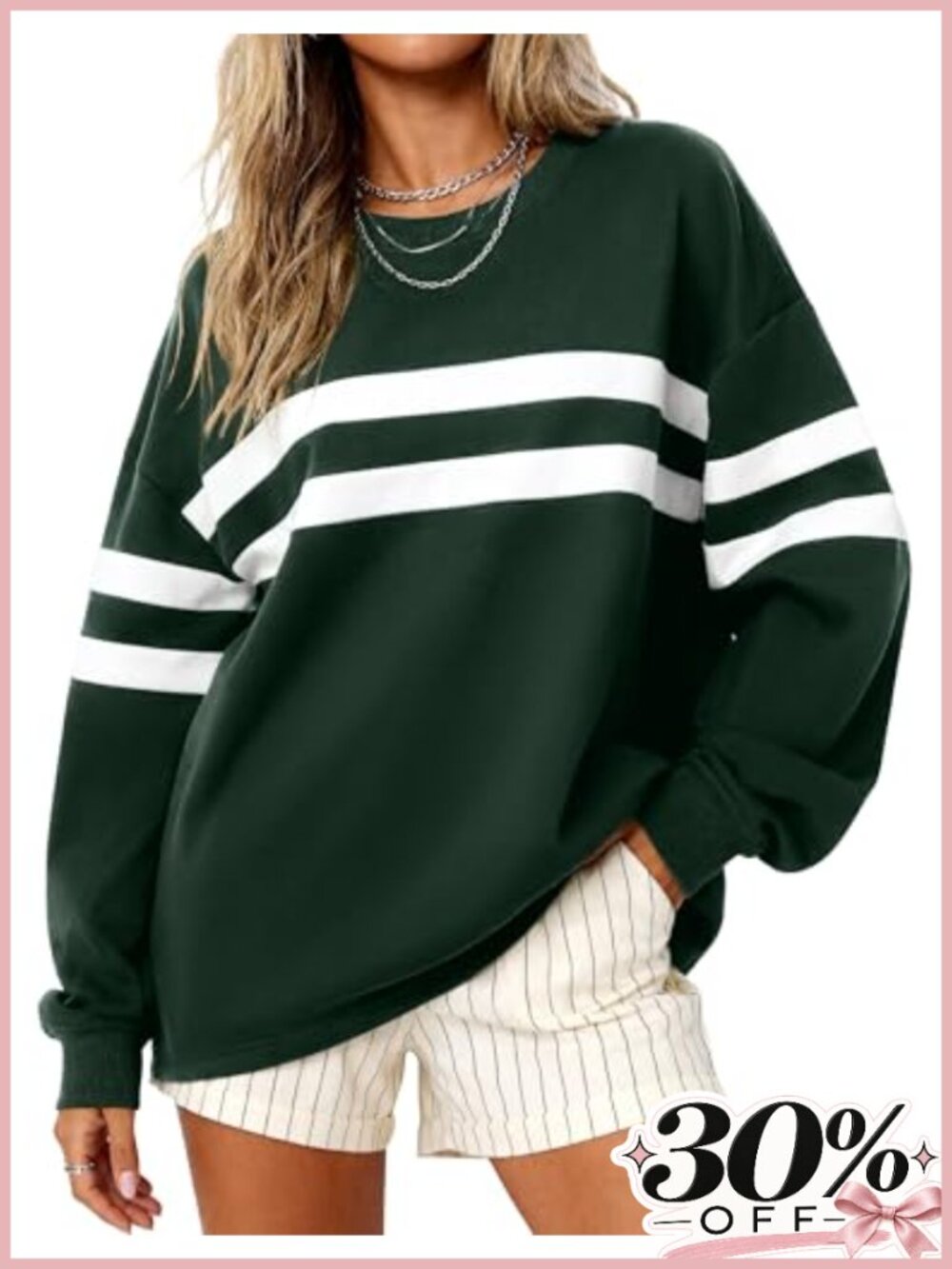 Oversized Striped Color Block Crewneck Sweatshirt Pullover Long Sleeve
